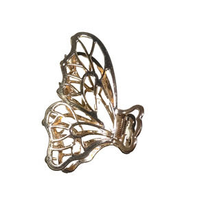 Butterfly Wings Gold Tone Alligator Clip Barrette Metal